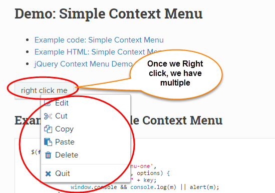 Right click context menu