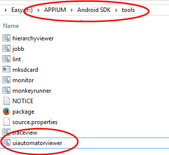 Appium Launch UIAutomatorViewer