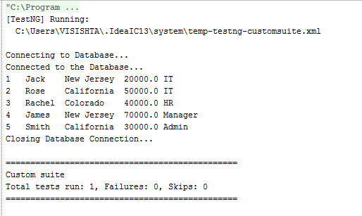 database testing result with selenium